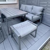Aranżacja: Grafitowe meble do ogrodu dla 7 osób - sofa 175cm, 2 fotele i 2 pufy - Panaon Dining DG