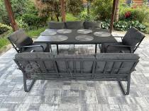 Aranżacja: Grafitowe meble metalowe na taras dla 8 osób z 2 sofami Ater Grande - Dark Grey