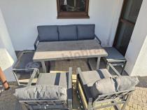 Aranżacja: Grafitowe meble na taras dla 7 osób ze stołem ze szklanym blatem - Panaon Elite Plus DG