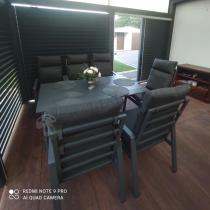 Aranżacja: Grafitowe meble obiadowe na taras - stół 150cm + 6 foteli - Renalo Dining 6+1