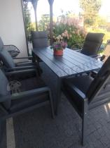 Aranżacja: Grafitowe meble obiadowe na taras - stół 150cm + 6 foteli - Renalo Dining 6+1