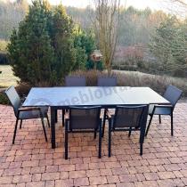 Aranżacja: Grafitowe meble ogrodowe z rozkładanym stołem 240 ze szklanym blatem + 8 krzeseł Marla