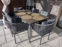 Aranżacja: Grafitowe nowoczesne meble ogrodowe jadalniane stół + 6 krzeseł Rope Style Kostto Dining