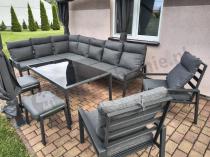 Aranżacja: Grafitowe nowoczesne meble tarasowe dla 10 osób Doros Corner XXL narożnik z 2 fotelami i 2 pufami - Dark Grey