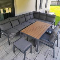 Aranżacja: Grafitowe nowoczesne meble tarasowe dla 10 osób Doros Corner XXL narożnik z 2 fotelami i 2 pufami - Polywood Dark Gre