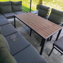 Aranżacja: Grafitowe nowoczesne meble tarasowe dla 10 osób Doros Corner XXL narożnik z 2 fotelami i 2 pufami - Polywood Dark Gre