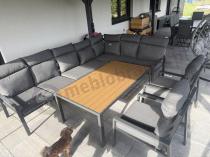 Aranżacja: Grafitowe nowoczesne meble tarasowe dla 11 osób Doros Corner XXL narożnik z 2 fotelami i 2 pufami - Polywood Dark Gre