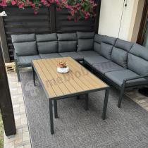Aranżacja: Grafitowe nowoczesne meble tarasowe dla 11 osób Doros Corner XXL narożnik z 2 fotelami i 2 pufami - Polywood Dark Gre