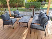 Aranżacja: Grafitowy aluminiowy zestaw ogrodowy z sofą 190cm, fotelami i stolikiem kawowym - Ailo