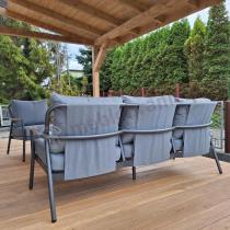 Aranżacja: Grafitowy aluminiowy zestaw ogrodowy z sofą 190cm, fotelami i stolikiem kawowym - Ailo