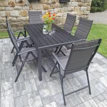 Aranżacja: Grafitowy komplet mebli aluminiowych - stół 150cm + 6 krzeseł - Kanbery Antracite 6+1