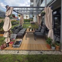 Aranżacja: Grafitowy komplet mebli metalowych do ogrodu z sofą 175cm Doros Dining Polywood