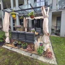 Aranżacja: Grafitowy komplet mebli metalowych do ogrodu z sofą 175cm Doros Dining Polywood