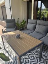Aranżacja: Grafitowy komplet mebli metalowych do ogrodu z sofą 175cm Doros Dining Polywood