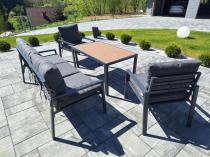 Aranżacja: Grafitowy komplet ogrodowy metalowy z sofą 175 cm i stołem polywood Sodor Dining