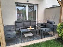 Aranżacja: Grafitowy komplet ogrodowy metalowy z wysokim oparciem z sofą 175cm Doros Dining