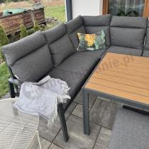 Aranżacja: Grafitowy narożnik na taras z fotelem z wysokimi oparciami - metalowy stelaże - Doros Corner XL - Polywood Dark Grey