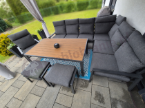 Aranżacja: Grafitowy narożnik na taras z fotelem z wysokimi oparciami - metalowy stelaże - Doros Corner XL - Polywood Dark Grey