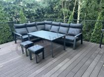 Aranżacja: Grafitowy narożnik na taras z regulowanym fotelem i stołem 150cm - Renalo Corner