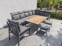 Aranżacja: Grafitowy narożnik ogrodowy 184x294cm modułowy ze stołem obiadowym i fotelem Doros Corner XXL - Polywood Dark Grey