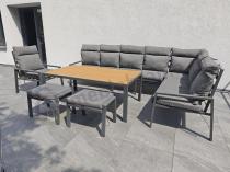 Aranżacja: Grafitowy narożnik ogrodowy 184x294cm modułowy ze stołem obiadowym i fotelem Doros Corner XXL - Polywood Dark Grey