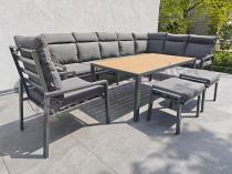 Aranżacja: Grafitowy narożnik ogrodowy 184x294cm modułowy ze stołem obiadowym i fotelem Doros Corner XXL - Polywood Dark Grey
