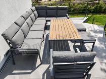 Aranżacja: Grafitowy narożnik ogrodowy 184x294cm modułowy ze stołem obiadowym i fotelem Doros Corner XXL - Polywood Dark Grey