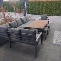 Aranżacja: Grafitowy narożnik ogrodowy 184x294cm modułowy ze stołem obiadowym i fotelem Sodor Corner XXL - Dark Grey Polywood