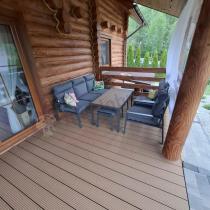 Aranżacja: Grafitowy zestaw mebli metalowych na taras Doros Dining + pufy wysokie oparcie - Polywood Dark Grey