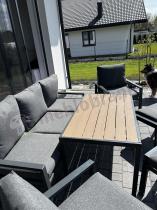 Aranżacja: Grafitowy zestaw mebli metalowych na taras Sodor Dining + pufy - Dark Grey Polywood