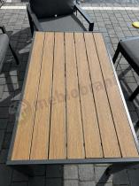 Aranżacja: Grafitowy zestaw mebli metalowych na taras Sodor Dining + pufy - Dark Grey Polywood