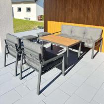 Aranżacja: Grafitowy zestaw mebli metalowych na taras Sodor Dining + pufy - Dark Grey Polywood