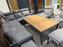Aranżacja: Grafitowy zestaw mebli ogrodowych z narożnikiem i dwoma fotelami Doros Corner XL - Polywood Dark Grey