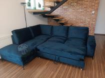 Aranżacja: Granatowy narożnik Flavio Slim z funkcją spania 255x214cm lewy