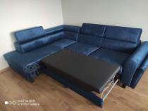 Aranżacja: Granatowy narożnik lewostronny welurowy z funkcją spania Kairos 265x197