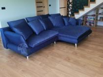 Aranżacja: Granatowy narożnik Monte z funkcją spania w stylu skandynawskim 283x181 cm prawostronny