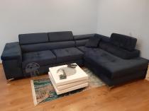 Aranżacja: Granatowy narożnik welurowy do salonu Eridano 275x202 Monolith 77 prawostronny