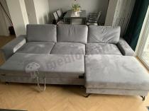 Aranżacja: Jasnoszara rogówka welurowa z funkcją spania Flavio II prawostronny 293x179 cm