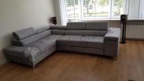 Aranżacja: Jasnoszary narożnik welurowy w stylu glamour Eridano 275x202 cm lewostronny