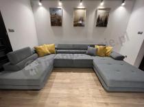 Aranżacja: Jasnoszary welurowy narożnik w kształcie litery U Rodrigo 345x202 cm lewy