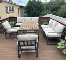 Aranżacja: Jasny komplet mebli metalowych na taras dla 8 osób - Panaon Grande Light Beige Teak