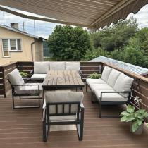 Aranżacja: Jasny komplet mebli metalowych na taras dla 8 osób - Panaon Grande Light Beige Teak