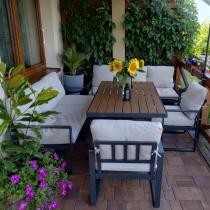 Aranżacja: Jasny komplet mebli metalowych na taras dla 8 osób - Panaon Grande Light Beige Teak
