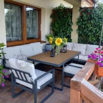 Aranżacja: Jasny komplet mebli metalowych na taras dla 8 osób - Panaon Grande Light Beige Teak
