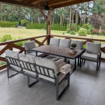Aranżacja: Jasny komplet mebli metalowych na taras dla 8 osób - Panaon Grande Light Beige Teak