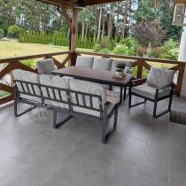 Aranżacja: Jasny komplet mebli metalowych na taras dla 8 osób - Panaon Grande Light Beige Teak