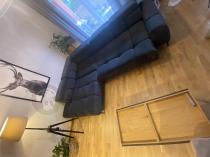 Aranżacja: Kanapa narożna Plaza L z elektryczna regulacją siedziska Matt Velvet 97 ciemnoszara 300x216cm lewa