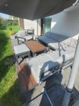 Aranżacja: Komplet mebli do ogrodu z aluminium - narożnik, fotele, pufy - Calamba Corner XL - Light Grey
