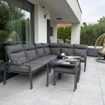 Aranżacja: Komplet mebli na taras - narożnik 184x239cm, 2 pufy, stół 120cm - Doros Corner XL - Dark Grey