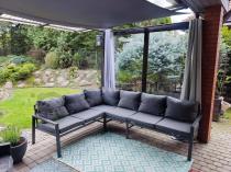 Aranżacja: Komplet mebli na taras - narożnik 184x239cm, 2 pufy, stół 120cm - Sodor Corner XL - Dark Grey